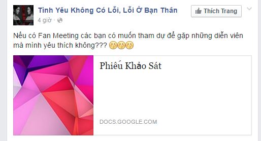 Fanpage Tình yêu không có lỗi, lỗi tại bạn thân đang tiến hành khảo sát.