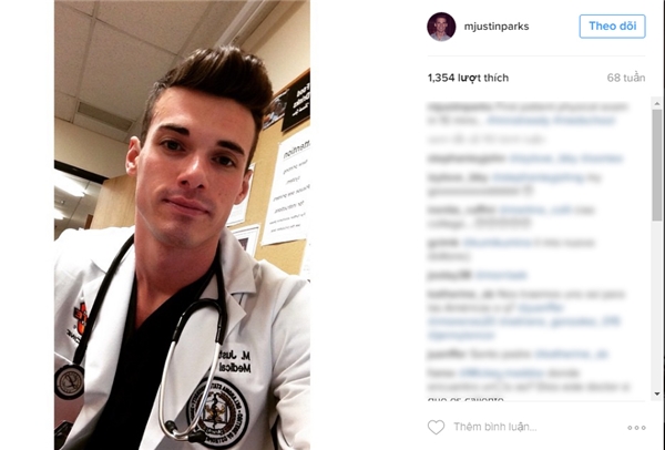 Chàng sinh viên y khoa 24 tuổi Justin Parks hứa hẹn sẽ đốn tim nhiều bệnh nhân sau khi ra trường với vẻ điển trai quyến rũ của mình. (Ảnh: Internet)