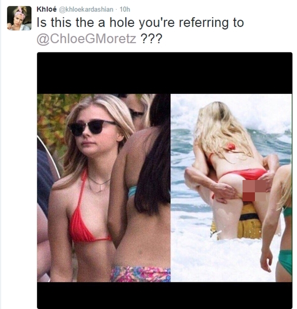 Cô nàng nhà Kardashian đáp trả Chloe bằng bức ảnh với câu hỏi: "Đây có phải là cái lỗ (hole) mà cô nói đến?"