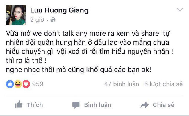 Lưu Hương Giang ngơ ngác vì bị fan Sơn Tùng ném đá khi share MV We dont talk anymore - Ảnh 1.