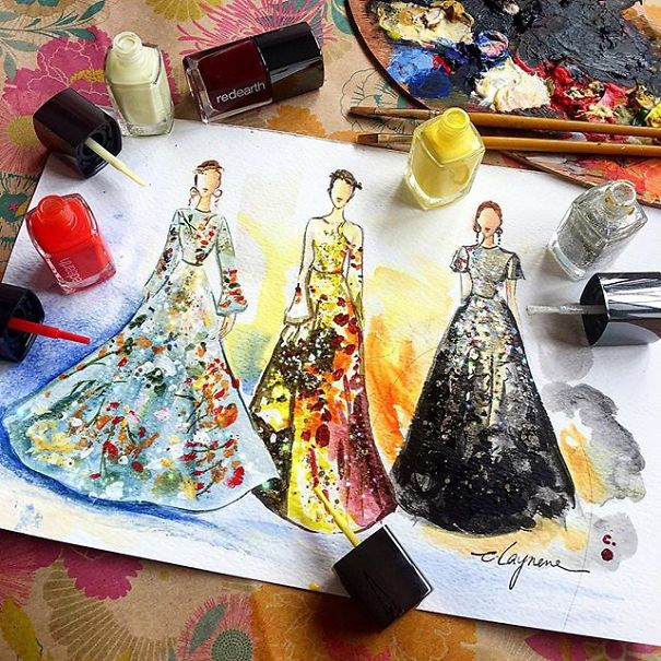 Bộ sưu tập váy dạ hội thời trang lộng lẫy được vẽ nên từ sơn móng tay - Ảnh 10.