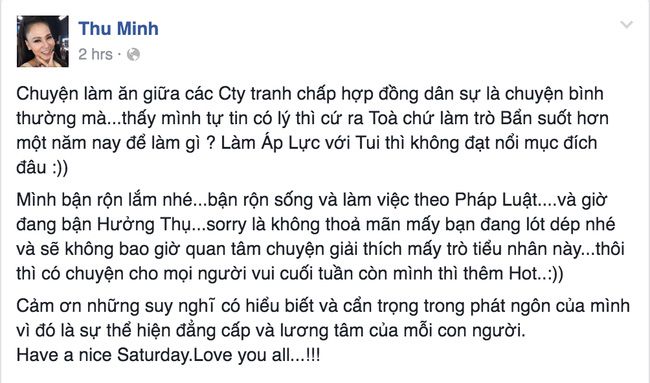 Thu Minh đáp trả người kiện tố: Thấy mình tự tin có lý thì cứ ra toà! - Ảnh 1.