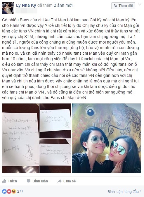 Xin chữ ký Xa Thi Mạn cho fan Việt, showbiz Việt chắc chưa có ai như Lý Nhã Kỳ! - Ảnh 1.