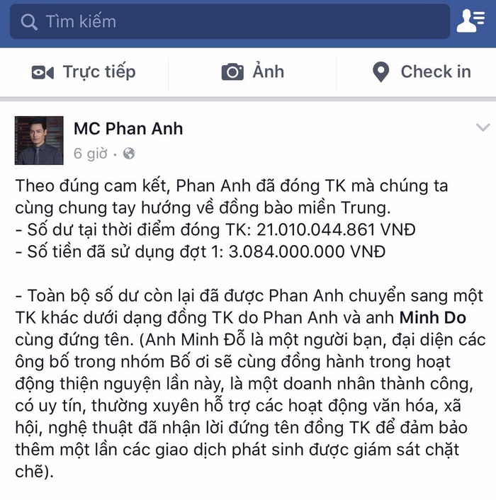 MC Phan Anh chuyển 21 tỷ tiền từ thiện cho một người bạn kiểm soát