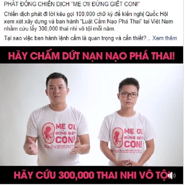 Keu goi 100.000 chu ky de kien nghi ban hanh 'Luat cam nao pha thai' o Viet Nam hinh anh 1