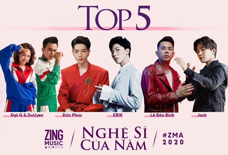 ZMA 2020 Top 5 Nghe si cua nam Jack thống trị danh sách đề cử Top 5 Zing Music Awards 2020