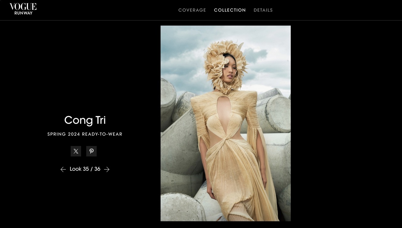 6. Huỳnh Tú Anh xuất hiện ấn tượng trên tạp chí Vogue Mỹ trong BST Cong Tri Spring 2024 Ready-to-wear lớn